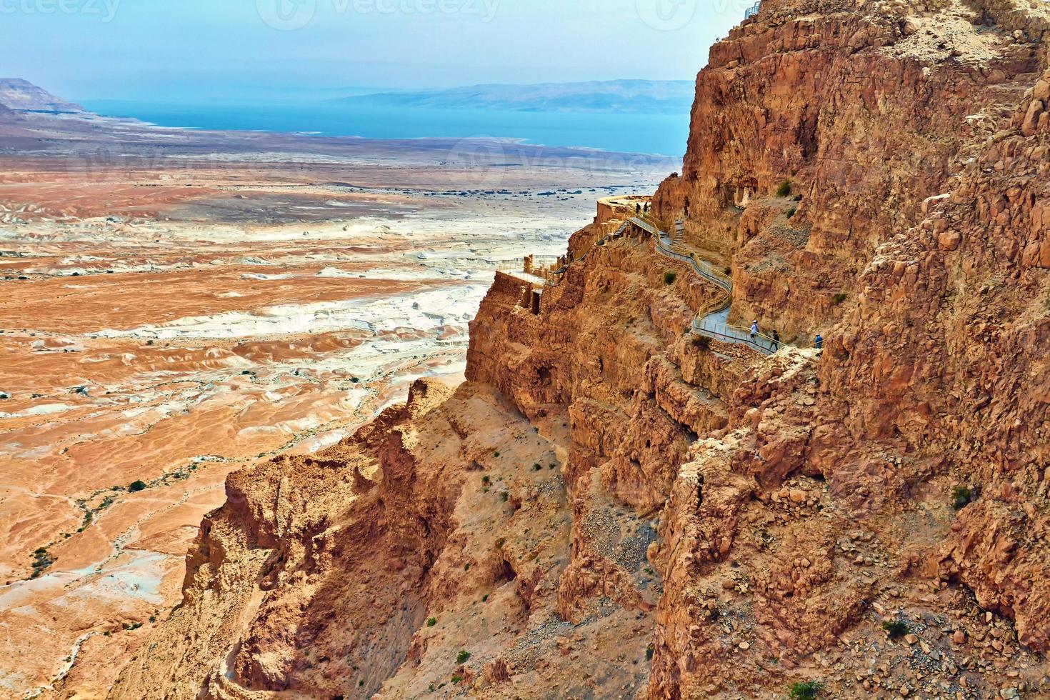 Scenic view of Masada mount in Judean desert near Dead Sea, Israel. photo