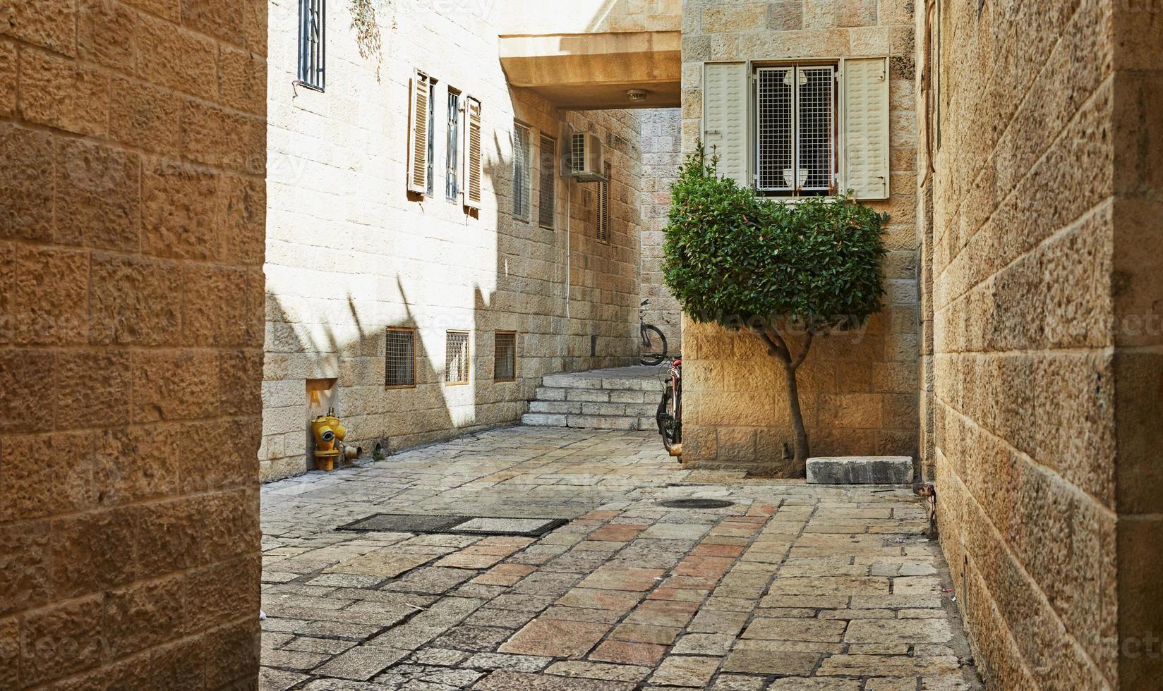 Ancient Alley in Jewish Quarter, Jerusalem. Israel. Photo in old color image style