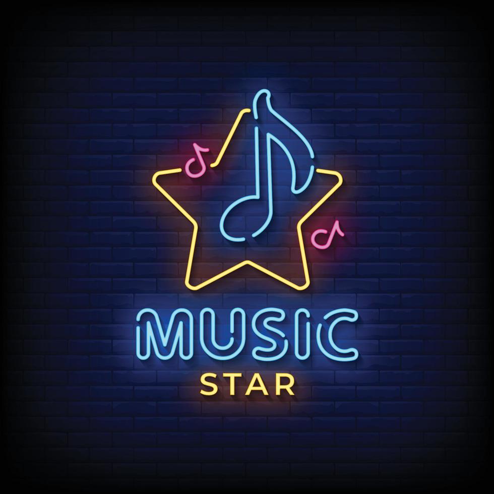 vector de texto de estilo de letreros de neón de estrella de música