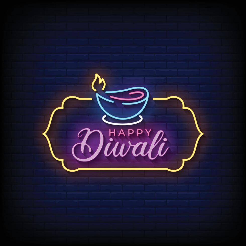 Happy Diwali Neon Signs Style Text Vector