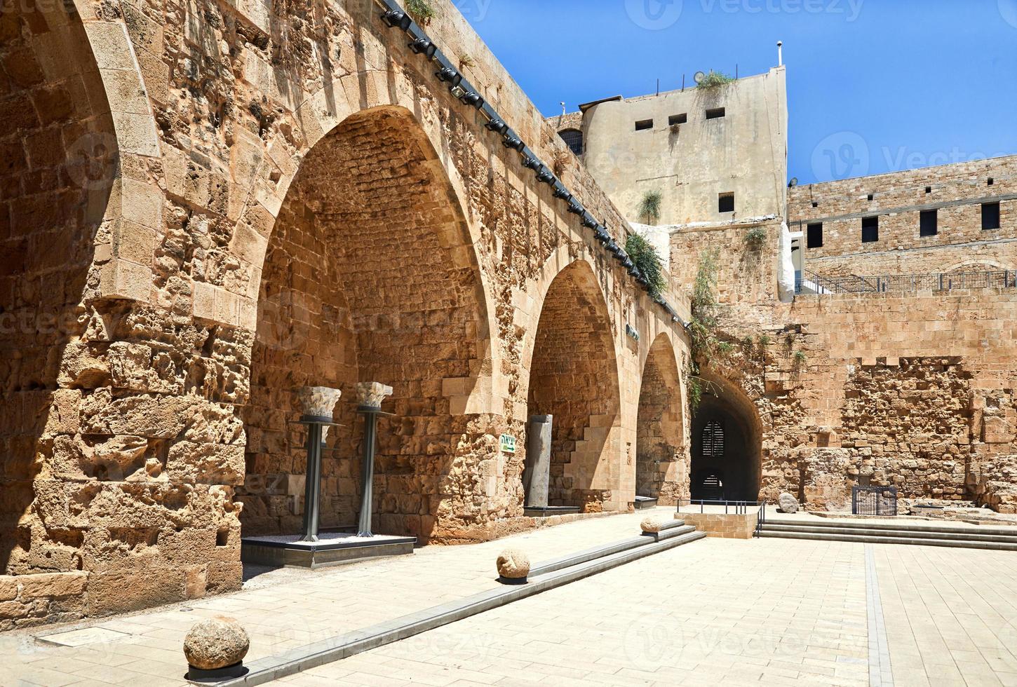 Knights Halls Acre Israel. The 12th-13th Crusaders main fortress and headquarters, halls and structures on the North-West side photo