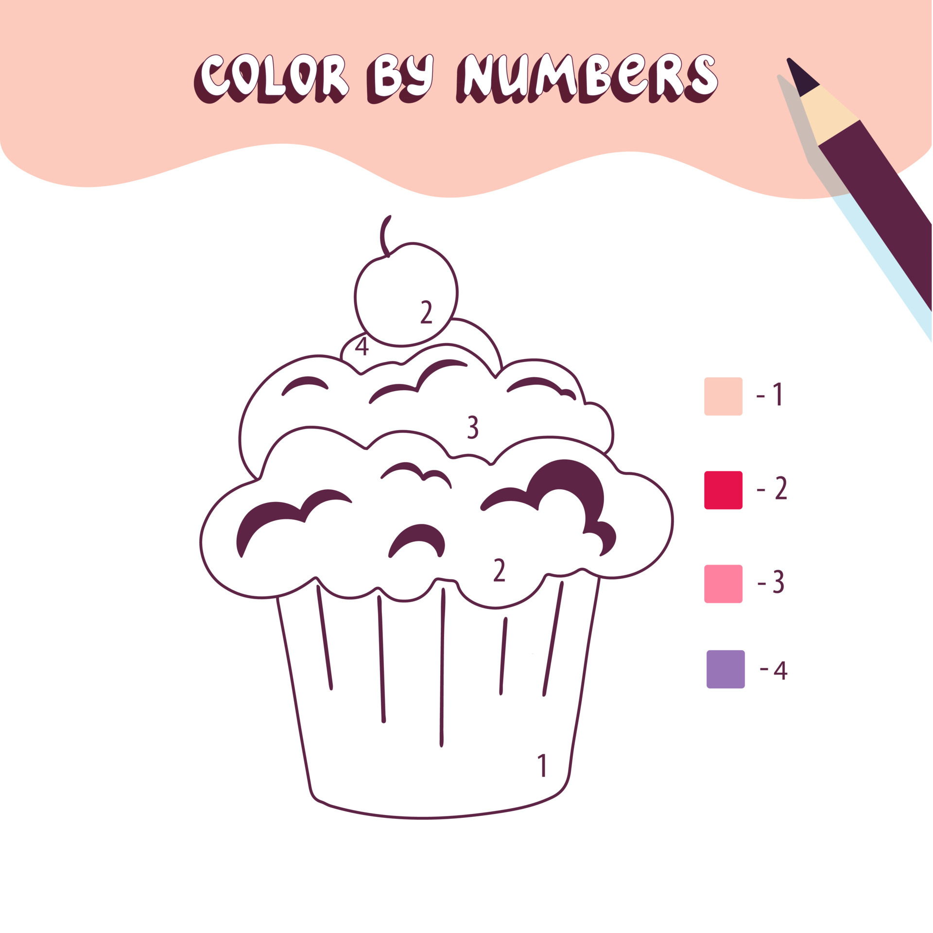 Coloring page with cute cupcake. Color by numbers ...