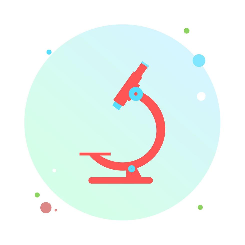 Microscope in circle icon. Symbol of science, chemistry, pharmaceutical instrument, microbiology magnifying tool. Flat style for graphic design template. Suitable for logo, web, UI, mobile app. vector