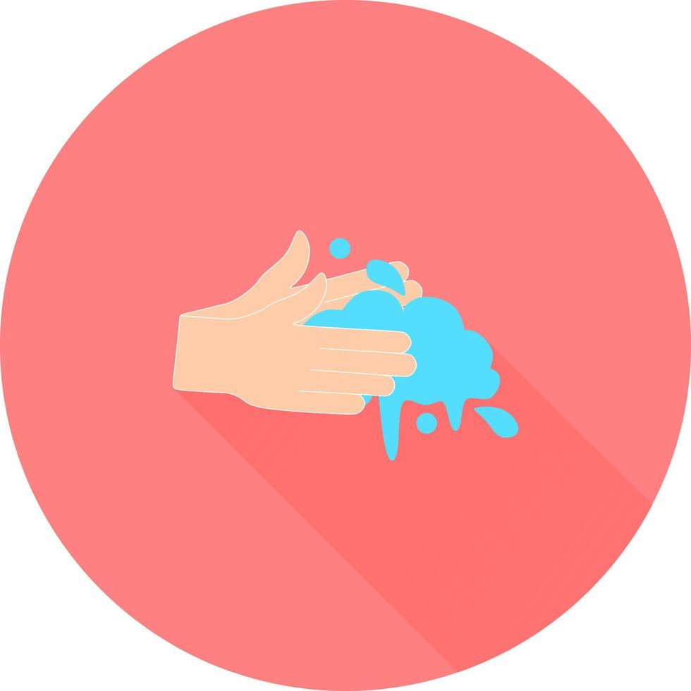 Washing hands with soap vector sign in circle icon with long shadows. Vector illustration of washing hands.