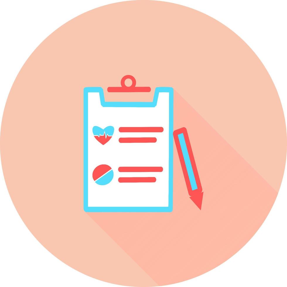 Clipboard with medical report in circle icon with long shadow. Clinical record, prescription, claim, medical check marks report, health insurance concept. Modern flat design graphic elements. vector