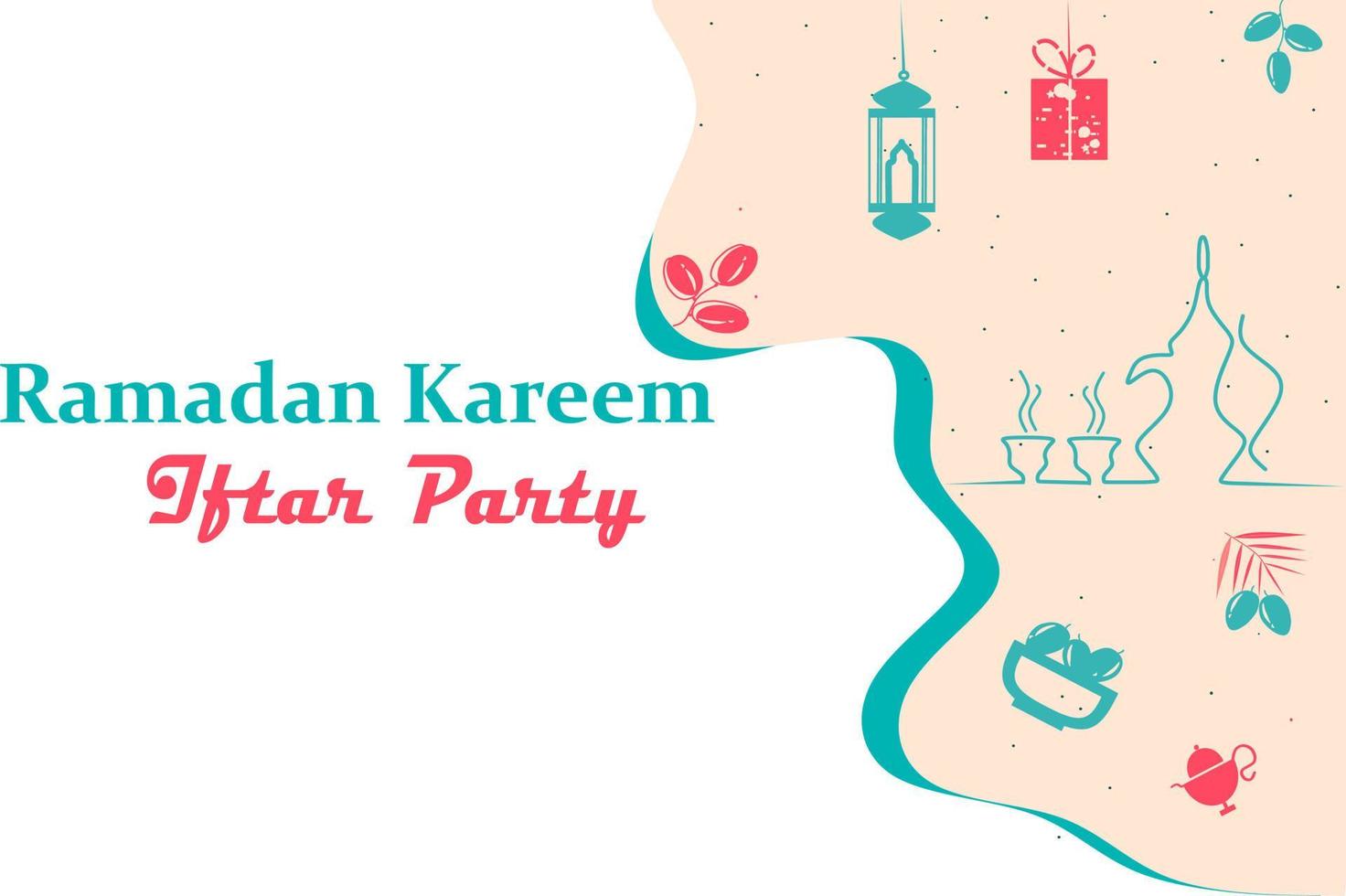 Happy Ramadan Kareem Iftar Party theme. Can use for background, poster, flyer, infographic, presentation, layout template design. Islamic icons concept in flat modern vector. vector