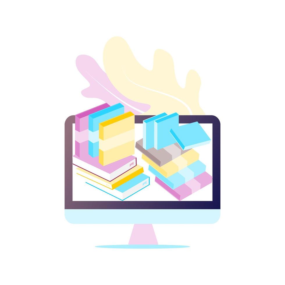 Modern flat design isometric concept of E-learning Online Library For Mobile Book Report Template