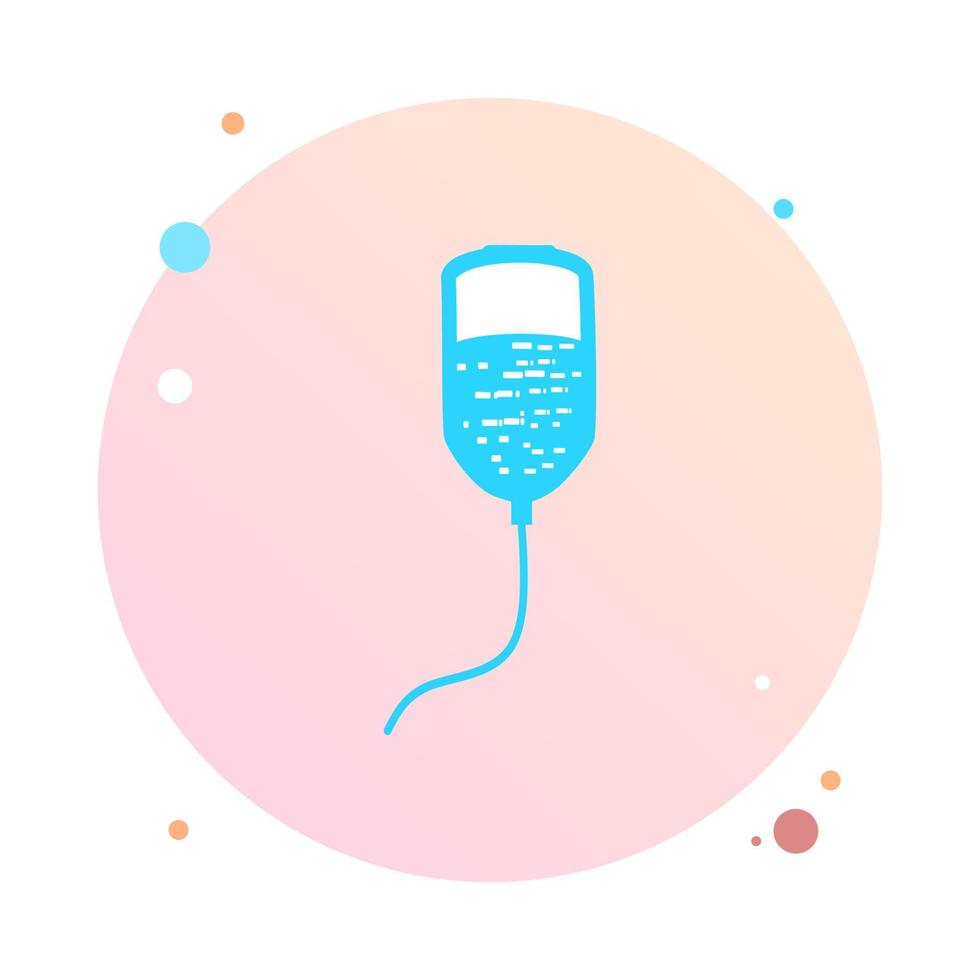 Infusion in circle icon. Intravenous bag, blood, drip in round shaped. Medical help concept. Vector illustration can be used for topics like hospital, therapy, chemotherapy. Iv, infuse, blood bag icon