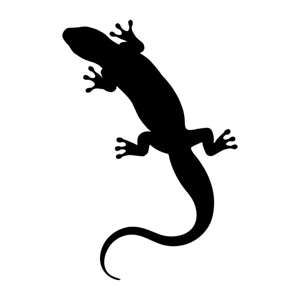 Lizard reptile. Black silhouette. Design element. Vector illustration isolated on white background. Template for books, stickers, posters, cards, clothes.