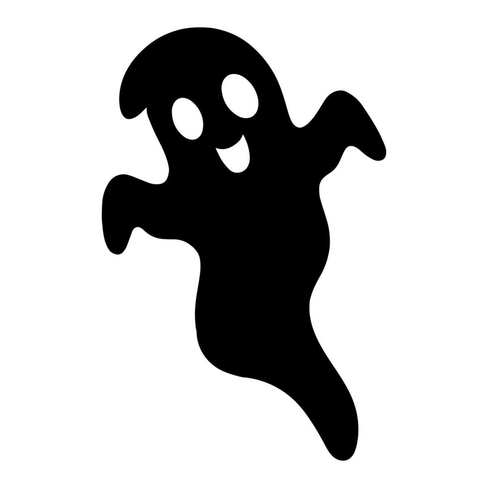 Cute ghost. Black silhouette. Design element. Vector illustration isolated on white background. Template for books, stickers, posters, cards, clothes.