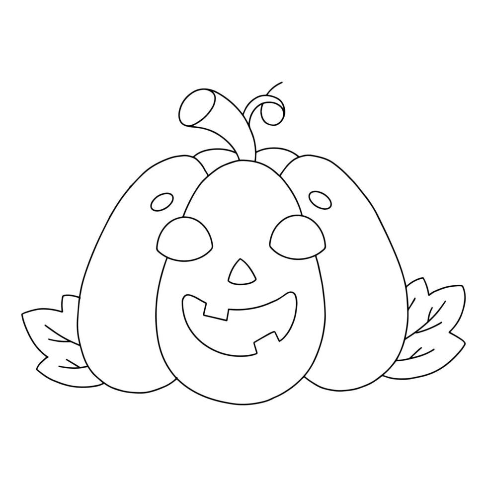 Cheerful pumpkin. Coloring book page for kids. Cartoon style character. Vector illustration isolated on white background. Halloween theme.