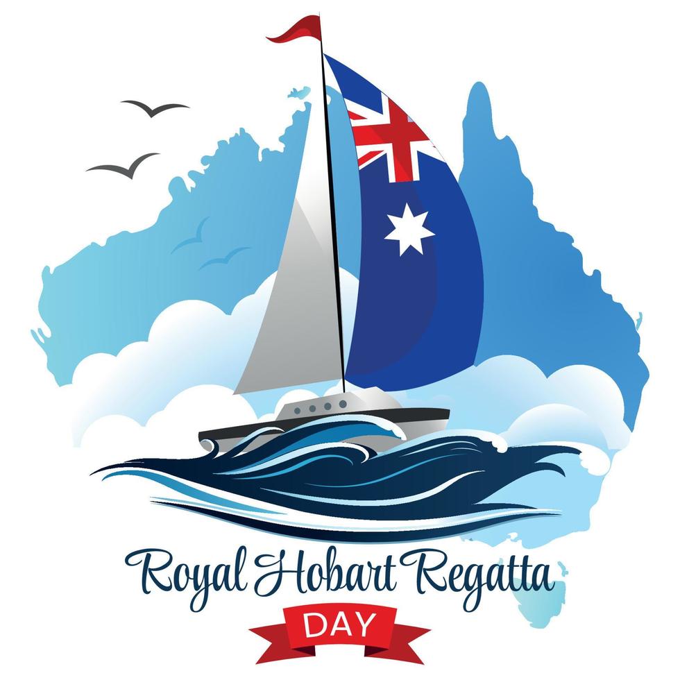 Celebrando el día de la regata Royal Hobart con velero en mapa australiano vector