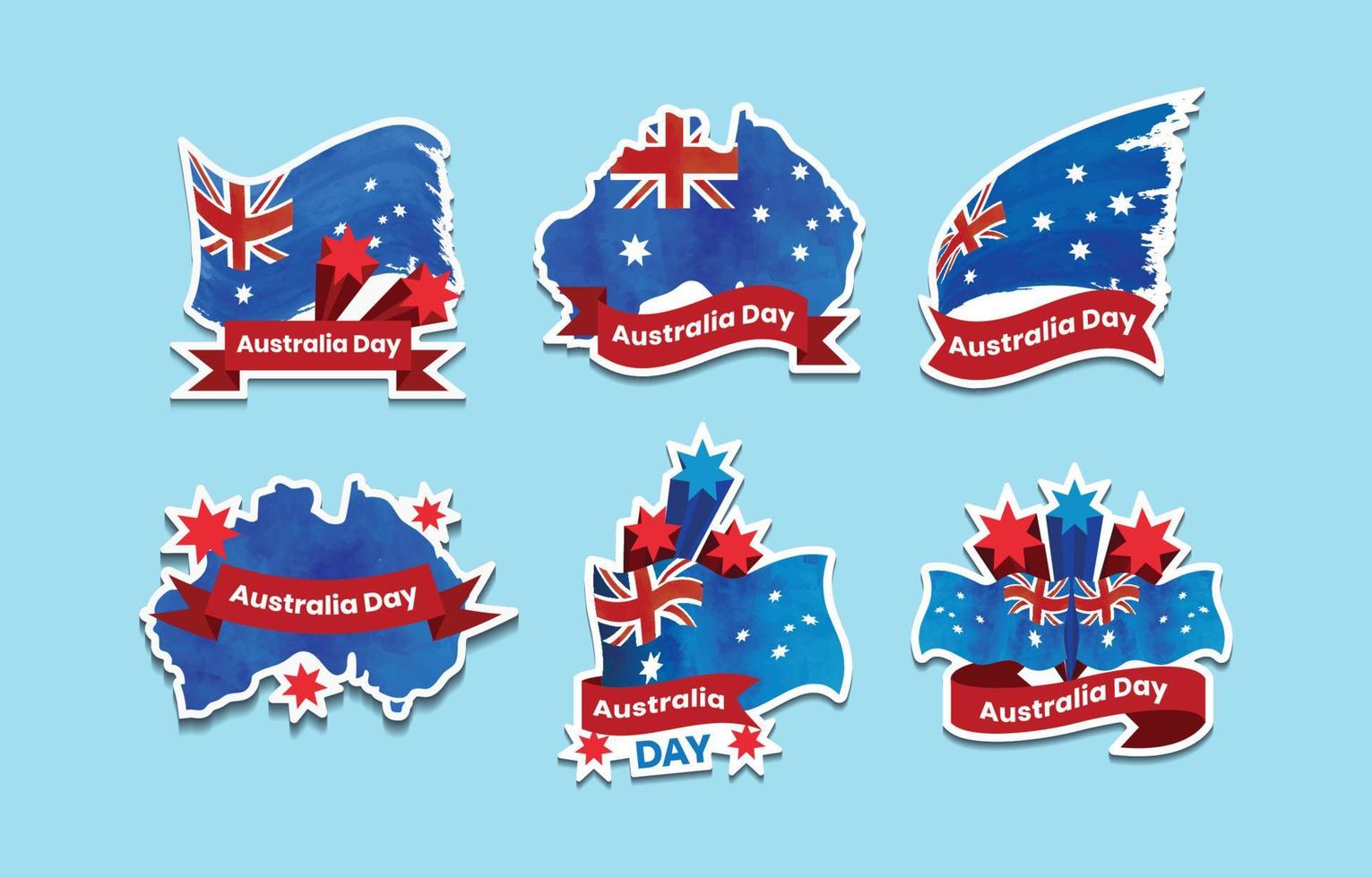 Australia Day Sticker Set in Watercolor vector