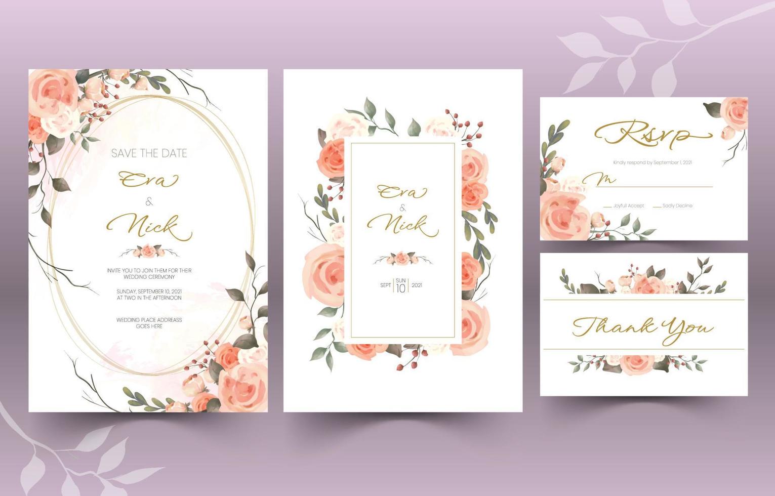 invitación de boda con tema floral dibujado a mano vector