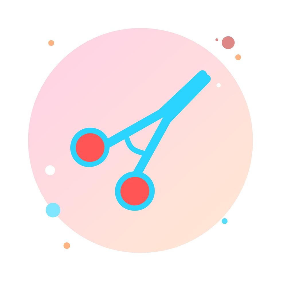 Scissors in circle icon vector. Professional medical scissor in round shaped. Surgical instrument, medical clamp, hairstyle scissor icon. Medical equipment. Vector illustration.