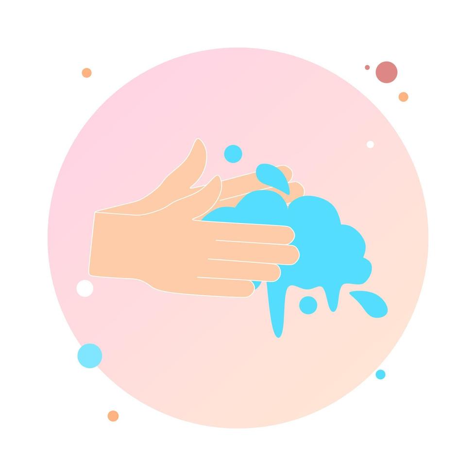 Vector illustration of washing hands in round shaped icon. Washing hands with soap vector sign in circle icon. Healthcare action for healthy life. Prevention from virus and bacteria.