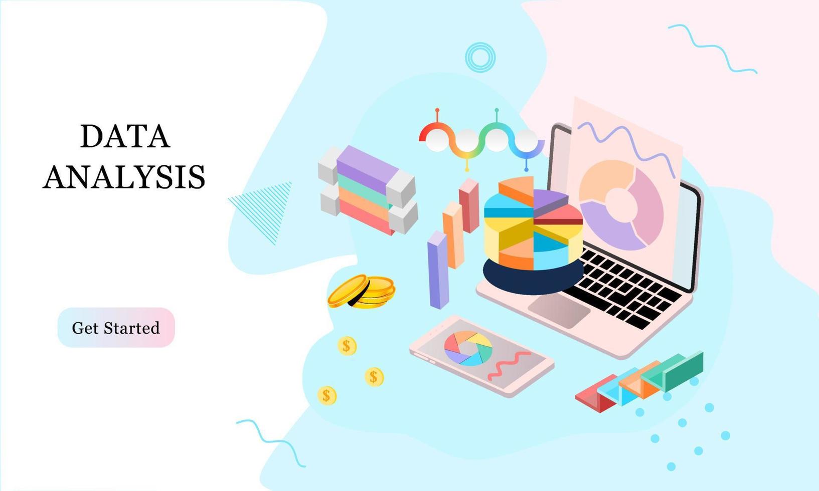 Modern flat design 3d isometric concept of Big Data Analysis for banner and website. Isometric landing page template. Digital information chart and statistic financial budget. Vector illustration.