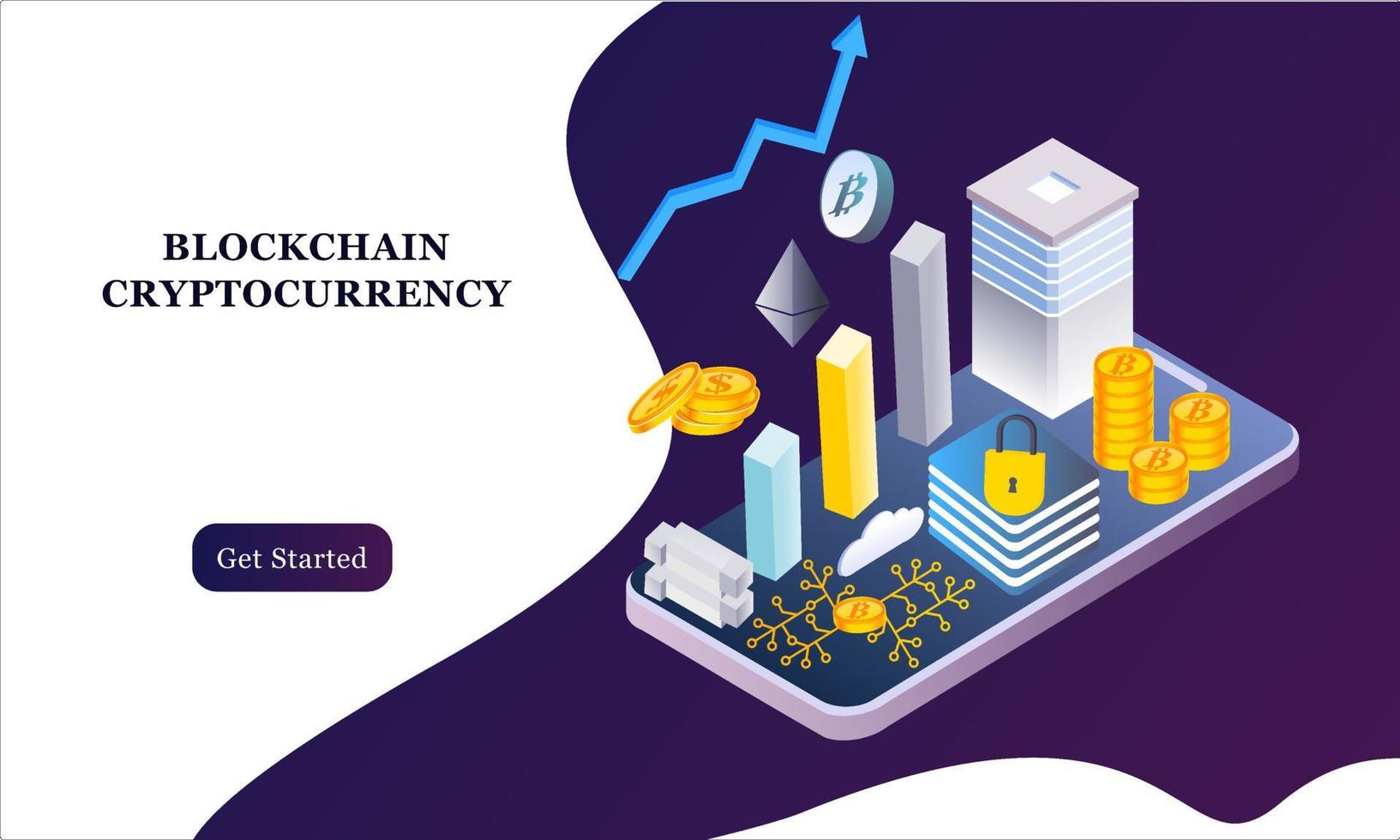 Modern flat design isometric background of blockchain and cryptocurrency for banner and website. Landing page template. Virtual cash transaction, cryptocurrency blockchain concept. Vector illustration