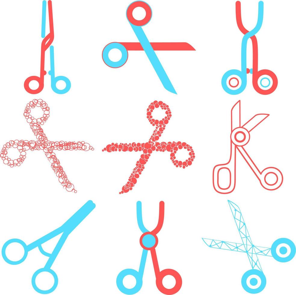 Set of various professional medical Scissors. Surgical Instrument, Medical clamp icon. Medical equipment. Isolated scissors icon in the background - vector. Collection of different scissors models. vector