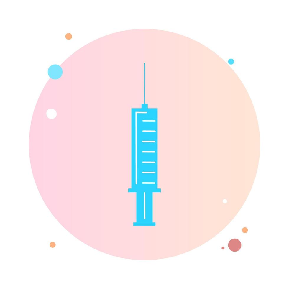 Medical syringe, hypodermic needle, vaccination inject needle, injection in circle icon. Trendy flat style vector illustration. Drug dose business concept. Symbol for web site design, logo, app, UI.