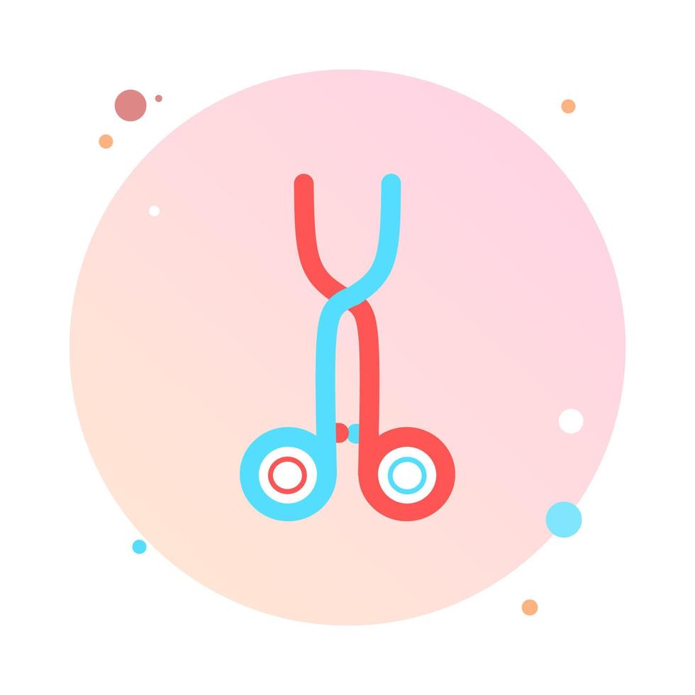 Scissors in circle icon vector. Professional medical scissor in round shaped. Surgical instrument, medical clamp, hairstyle scissor icon. Medical equipment. Vector illustration.