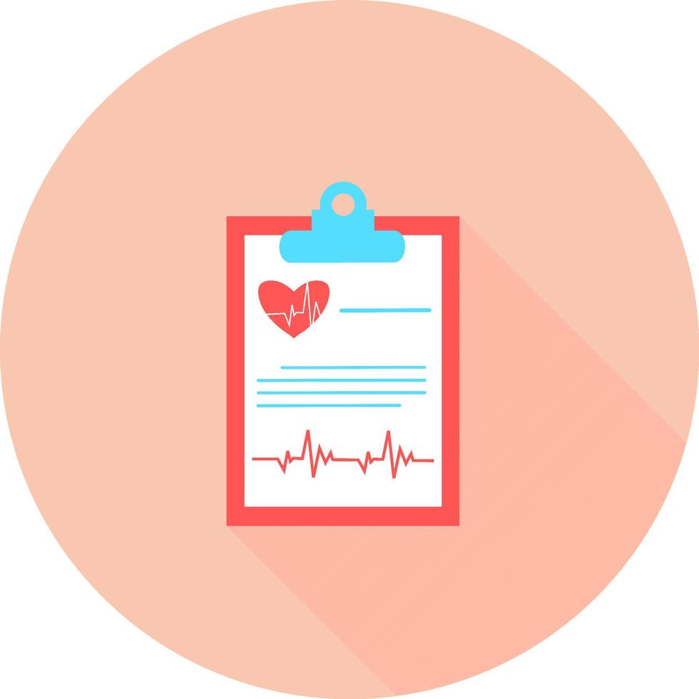 Clipboard with medical report in circle icon with long shadow. Clinical record, prescription, claim, medical check marks report, health insurance concept. Modern flat design graphic elements. vector