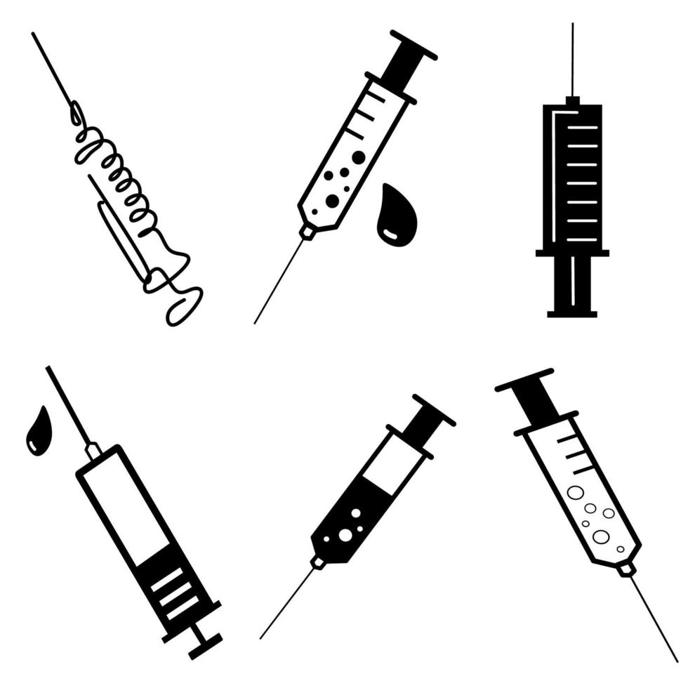 Set of medical syringe, hypodermic needle, Inject needle concept of vaccination, injection. Trendy flat style. vector illustration. Drug dose business concept. Symbol web site design, logo, app, UI.