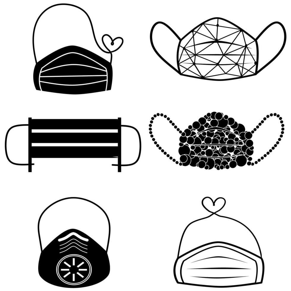 Set of Safety breathing masks. Industrial safety N95 mask, dust protection respirator and breathing medical respiratory mask. Hospital or pollution protect face masking. Face pollution mask. health vector