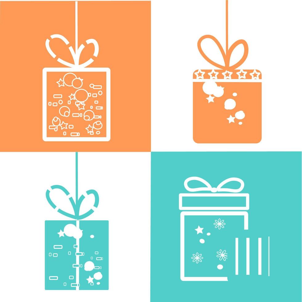 Set of Beautiful gift boxes on green, orange and white background. Muslim community festival Eid Mubarak with hanging gift boxes. Colorful Gifts for Muslim Celebration. vector