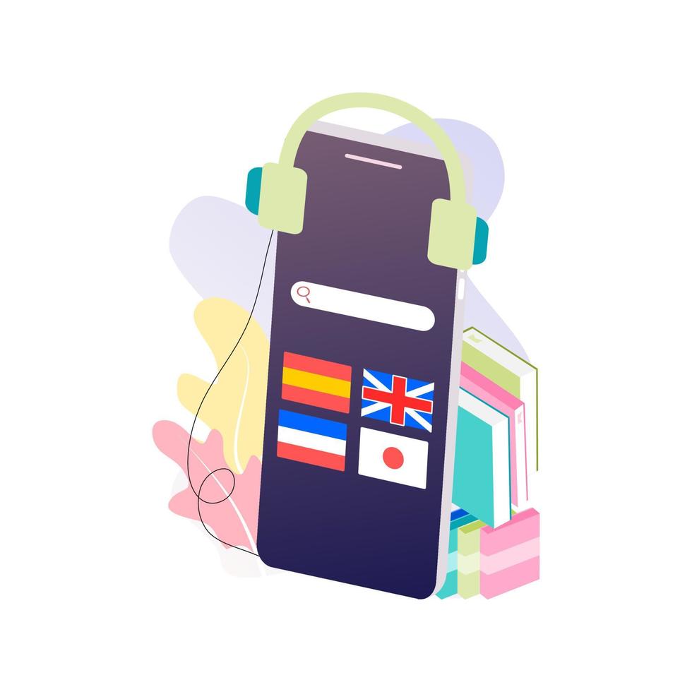 Modern flat design isometric concept of Language Courses banner template for website and mobile development. Literal translation, personal assistant, e-learning, languages online. Vector illustration.