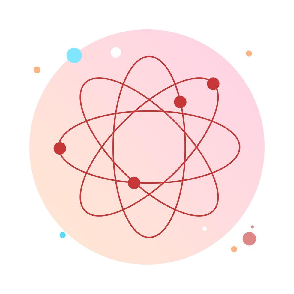 Icon structure of the nucleus of the atom in circle icon. Atom, protons, neutrons and electrons. Symbol of nuclear energy, scientific research and molecular chemistry design. Vector illustration.