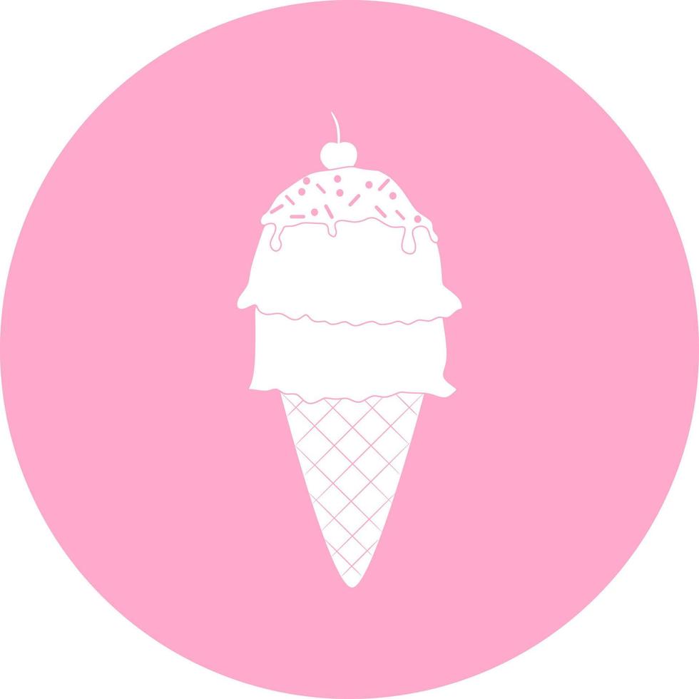 Vector illustration of ice cream cone in pink circle icon. Ice cream cone flat style in round icon. Ice cream design for poster. Sweet dessert pastry.
