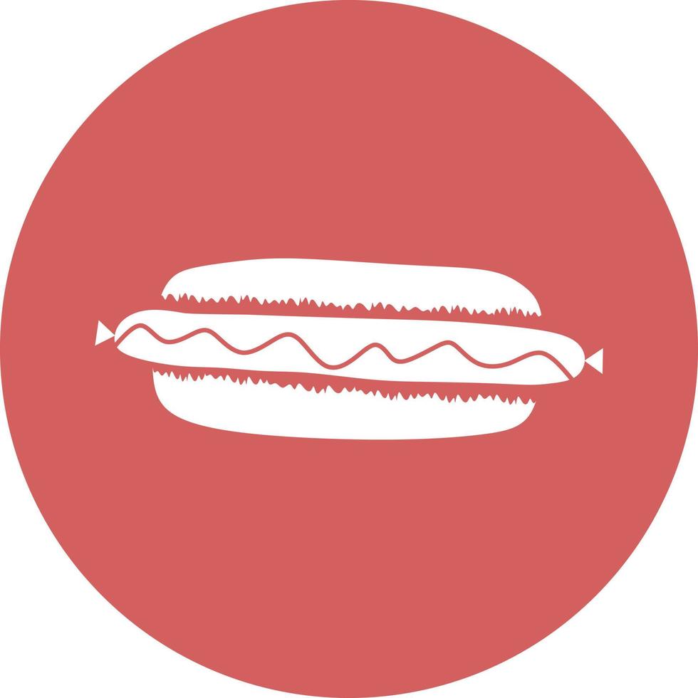 Hot dog in circle icon. Cute hot dog in flat style. Vector art illustration icon. Elements for design food products, logo farm, grocery store, fast food.