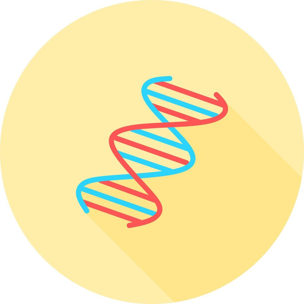 DNA spiral in circle icon with long shadows. Deoxyribonucleic, nucleic acid helix. Spiraling strands. Chromosome. Molecular biology. Genetic code. Genome. Genetics. Isolated vector illustration.