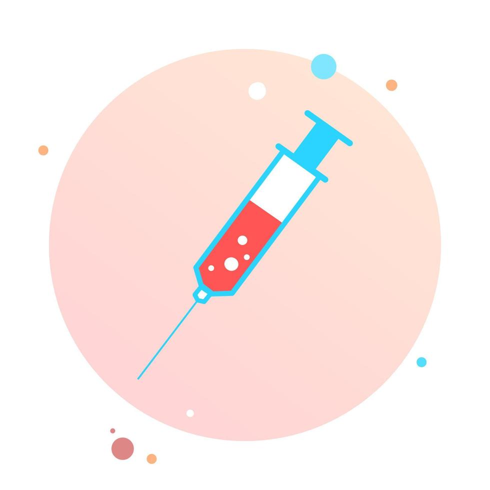 Medical syringe, hypodermic needle, vaccination inject needle, injection in circle icon. Trendy flat style vector illustration. Drug dose business concept. Symbol for web site design, logo, app, UI.