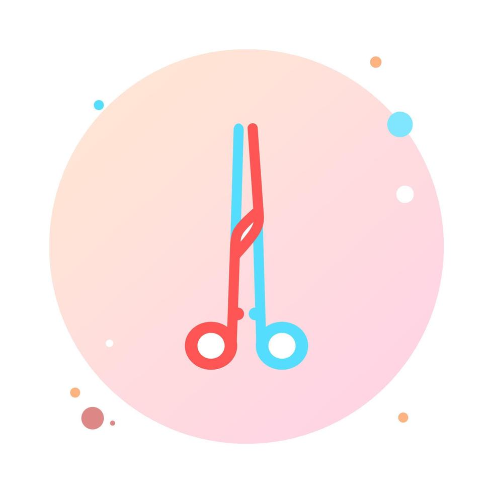 Scissors in circle icon vector. Professional medical scissor in round shaped. Surgical instrument, medical clamp, hairstyle scissor icon. Medical equipment. Vector illustration.