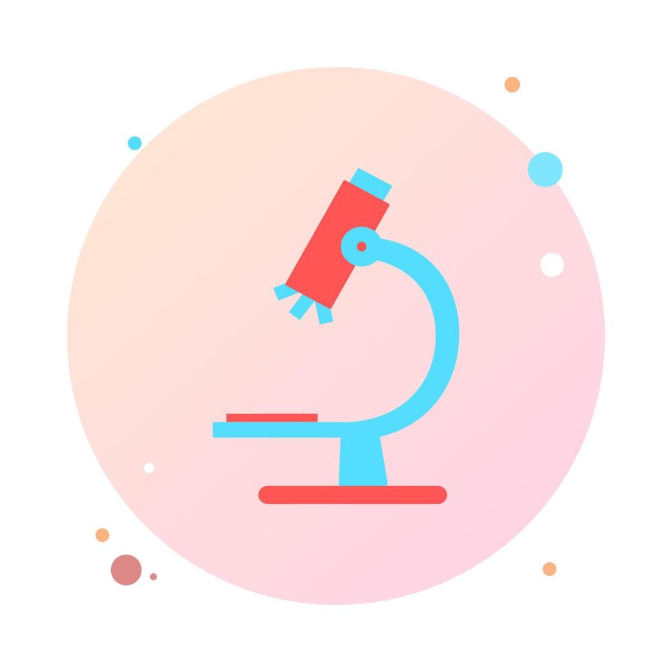 Microscope in circle icon. Symbol of science, chemistry, pharmaceutical instrument, microbiology magnifying tool. Flat style for graphic design template. Suitable for logo, web, UI, mobile app. vector