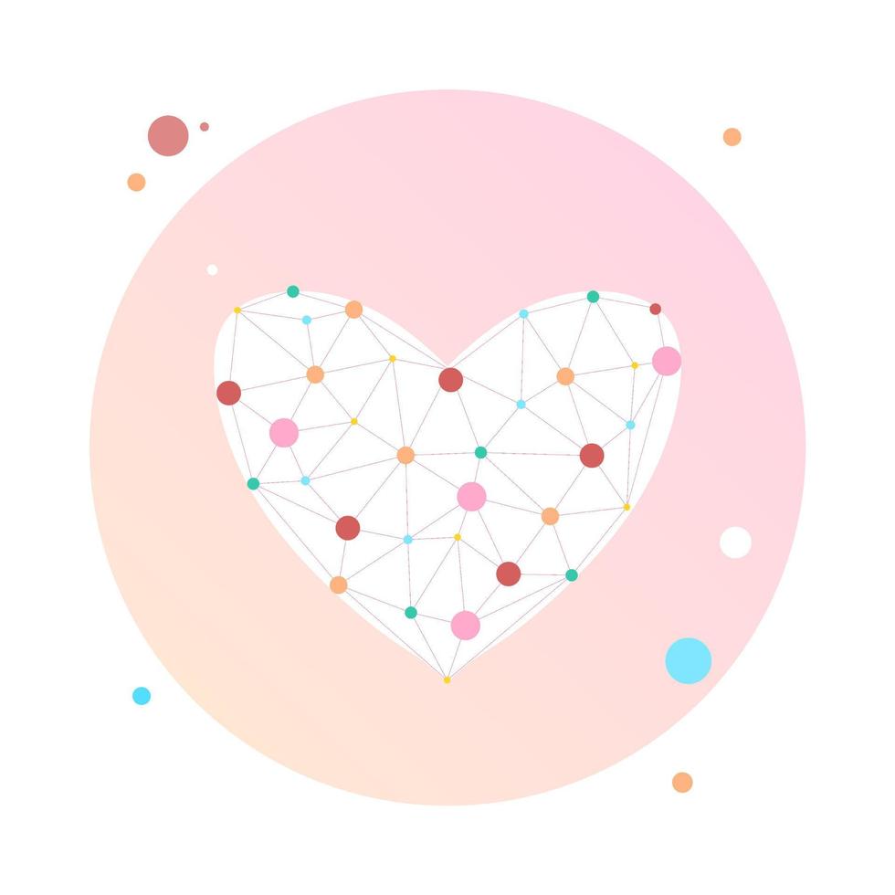 Heart link in circle icon. Concept of medical technology and healthcare. 3D polygonal wireframe heart. Abstract polygonal heart. Valentine day greeting postcard. Vector illustration