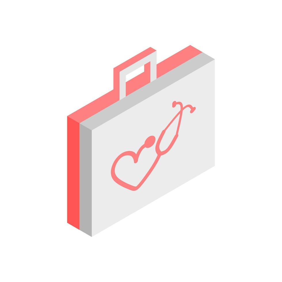 First aid kit medicine isometric style. Doctor's first-aid kit vector illustration. Pharmacy, medication bag, drugstore shop bag icon.