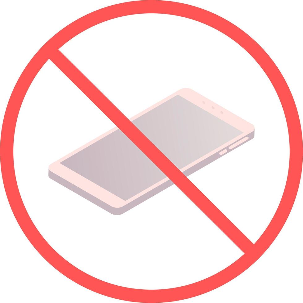 No mobile phone device sign or no smartphone flat vector icon isolated in white background for apps mobile, print and websites. Warning label.