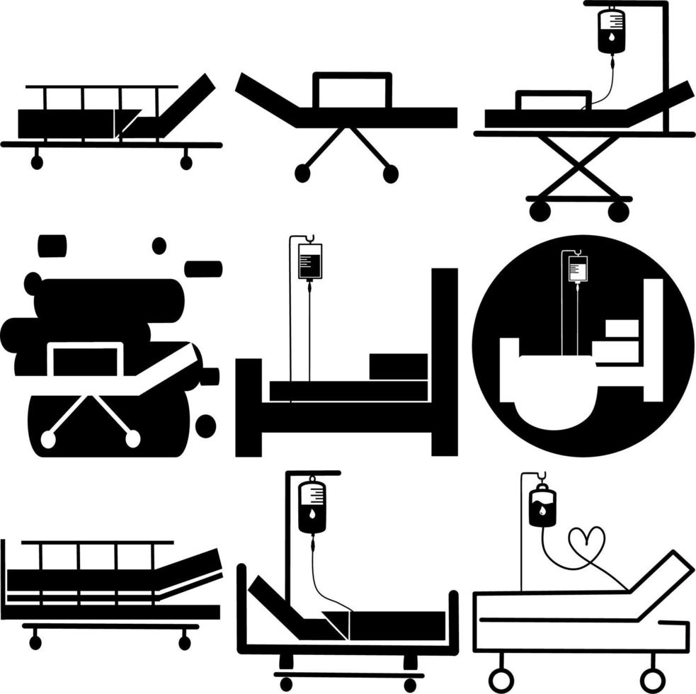 Hospital bed. Intensive care unit icon. Resuscitation, rehabilitation, hospital ward. Medicine concept. Vector illustration can be used for topics like healthcare, hospital, medical care, Chemotherapy