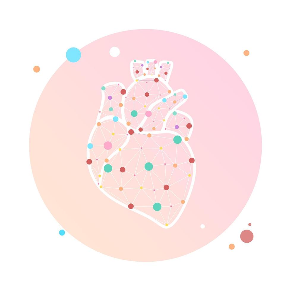 Healthy heart beats link model in circle icon. Triangle connected dots point online doctor. Pulse internal body modern innovative technology render vector illustration. Anatomical cardiology concept.