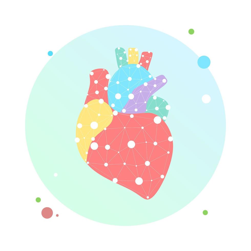 Healthy heart beats link model in circle icon. Triangle connected dots point online doctor. Pulse internal body modern innovative technology render vector illustration. Anatomical cardiology concept.