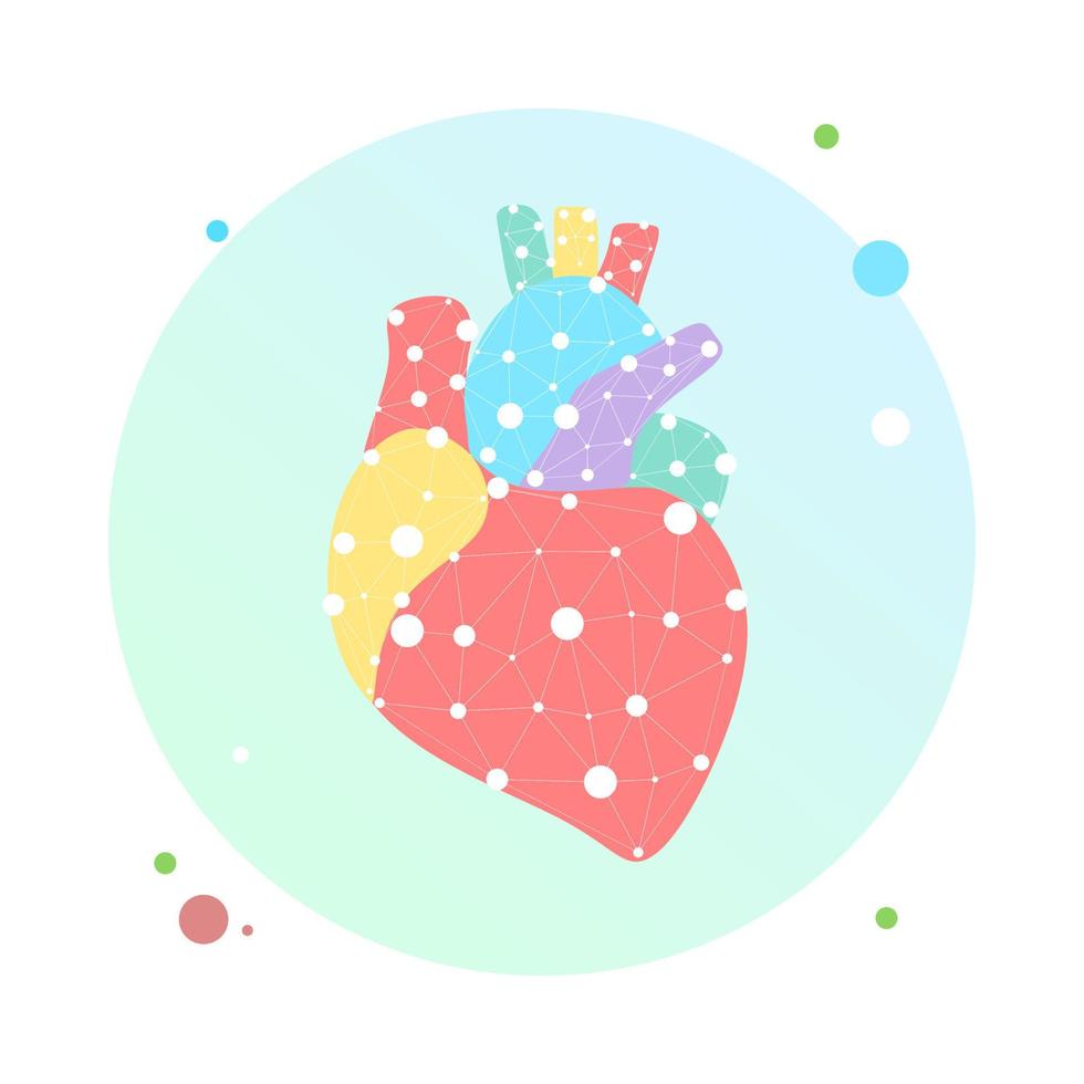 corazón sano late modelo de enlace en el icono de círculo. triángulo puntos conectados punto doctor en línea. pulso cuerpo interno moderna tecnología innovadora render ilustración vectorial. concepto de cardiología anatómica. vector