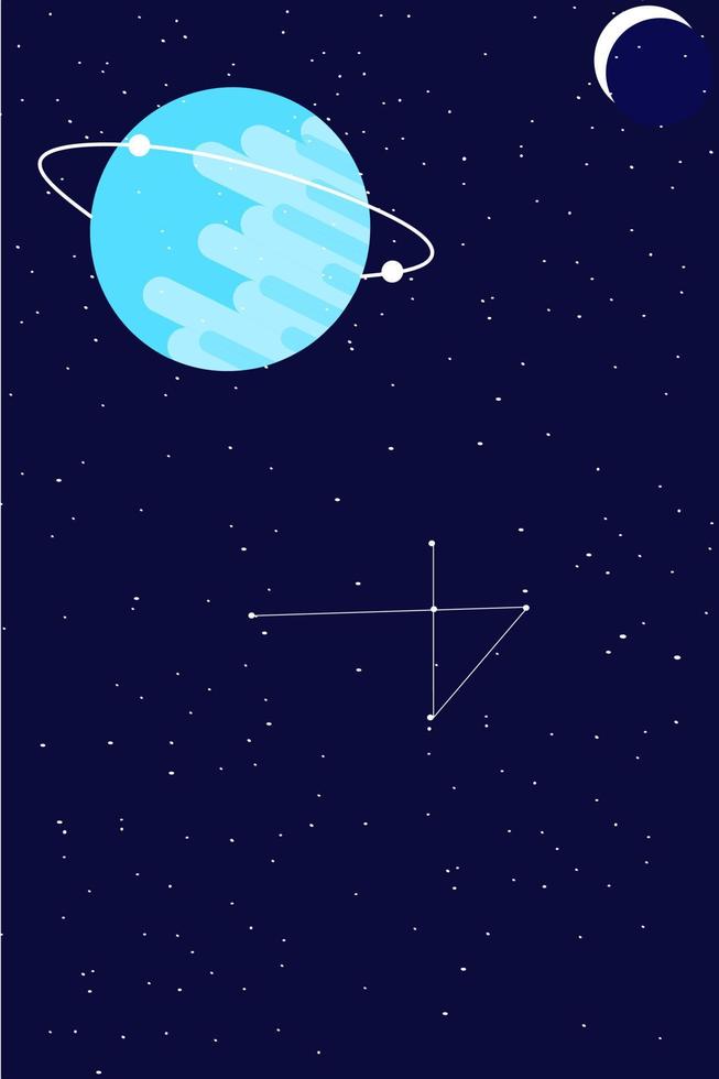 Night landscape illustration in flat style with design crescent moon and stars in the galaxy night view abstract shape. Beautiful galaxy background. Template for mobile phone screen saver theme vector