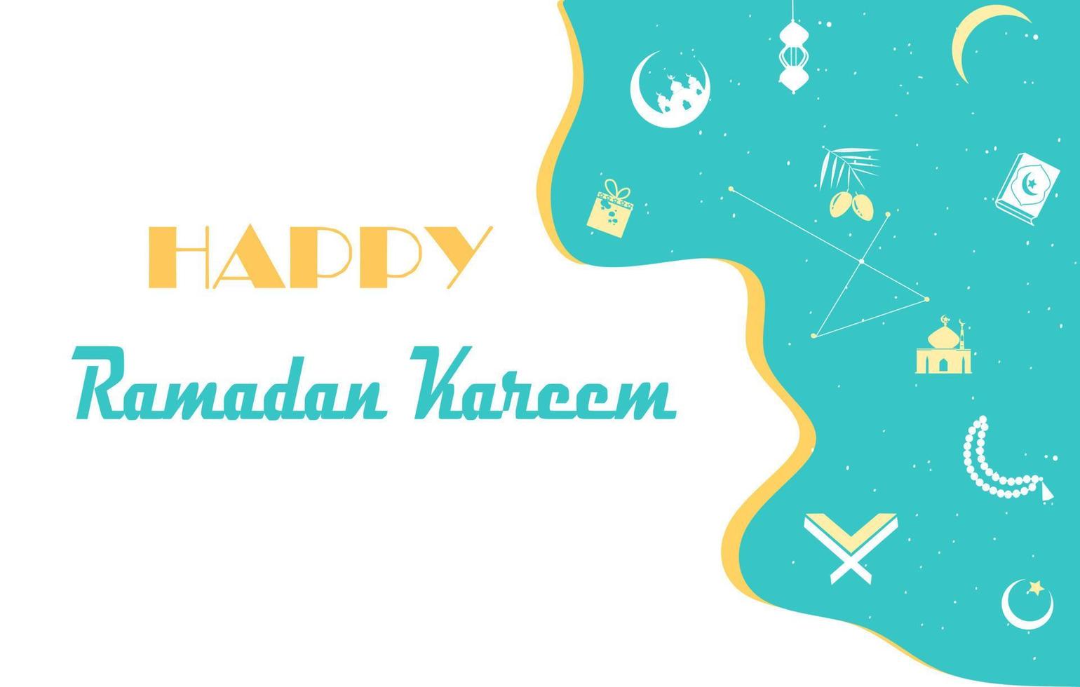 Happy Ramadan Kareem and Eid Mubarak theme. Can use for background, poster, flyer, infographic, presentation, layout template design. Islamic icons concept in flat modern vector. vector