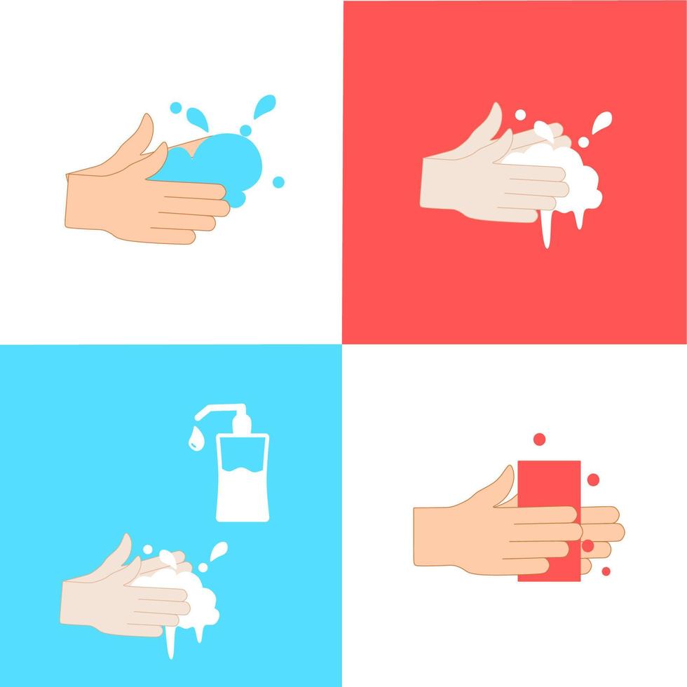 Set of vector illustration of washing hands. Washing hands with soap vector sign