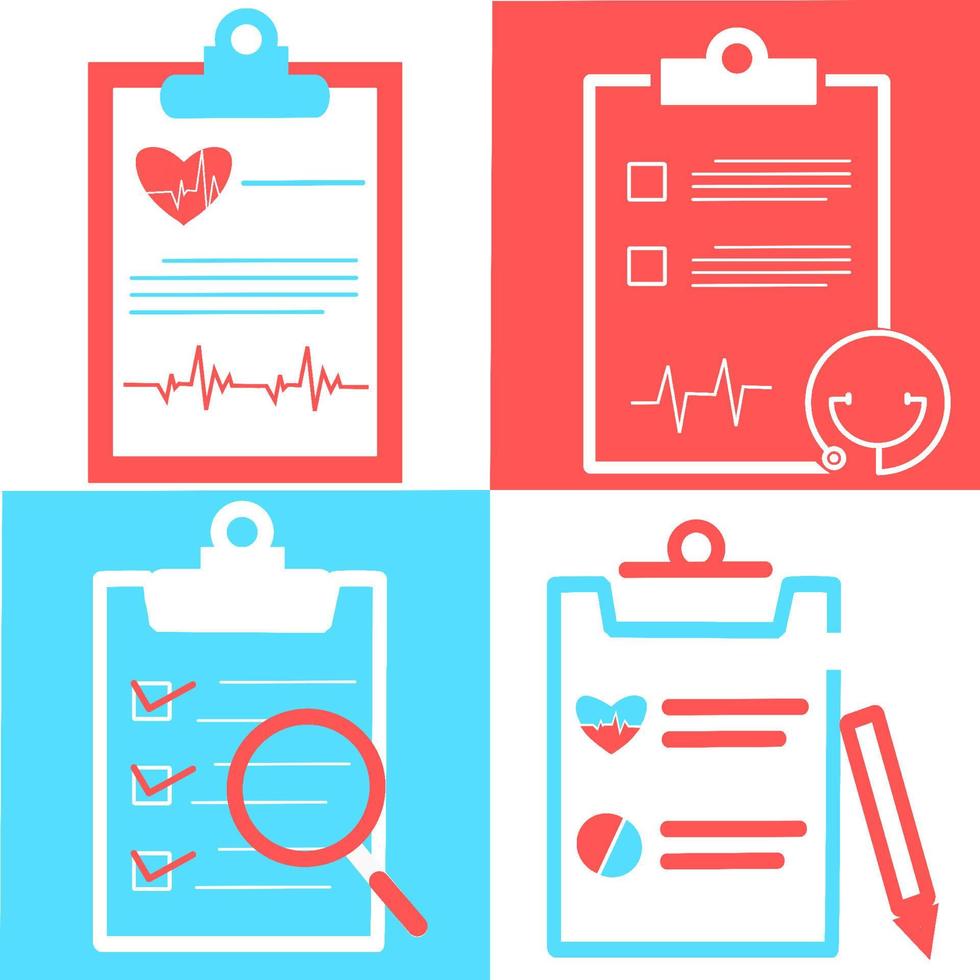Clipboard with medical cross set. Clinical record, prescription, claim, medical check marks report, health insurance concepts. Premium quality. Modern flat design graphic elements. Vector illustration