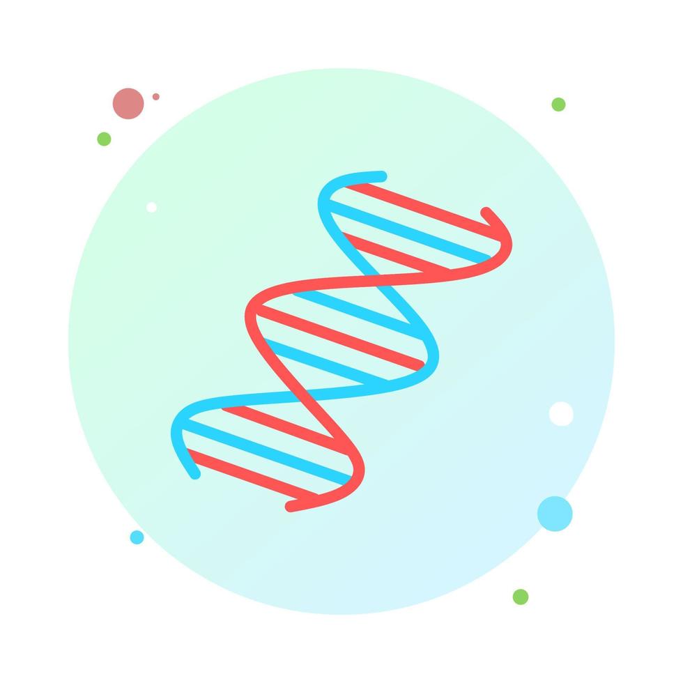 DNA spirals in circle icon. Deoxyribonucleic, nucleic acid helix in round circle icon. Spiraling strands. Chromosome. Molecular biology. Genetic code. Genome. Genetics. Isolated vector illustration.