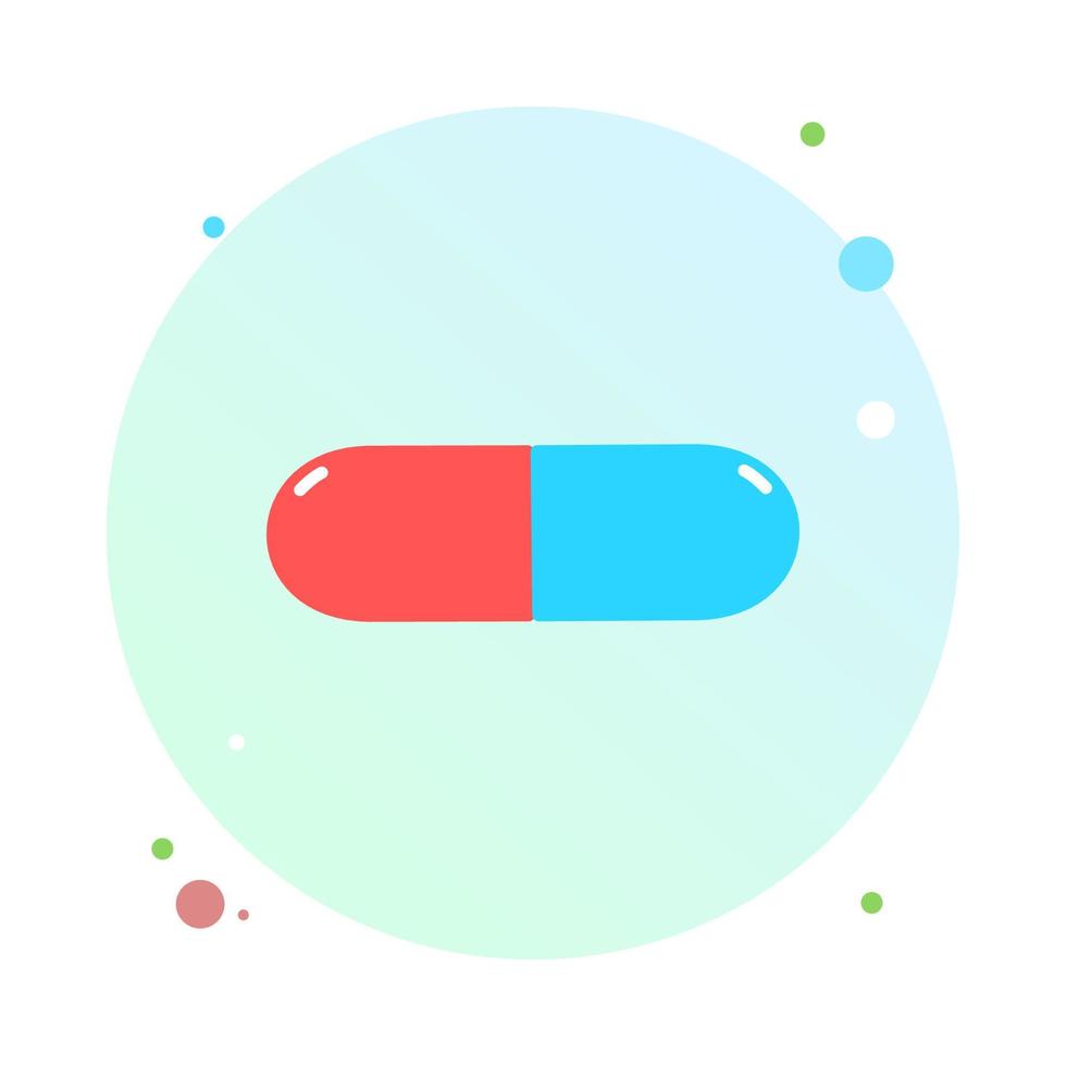 Medical pill icon in circle icon. Medicine, capsule, pharmacy, hospital of drugs. Medication, pharmaceutics concept. Vector illustration. Drugs flat round shaped icon. Healthcare medicine icon.